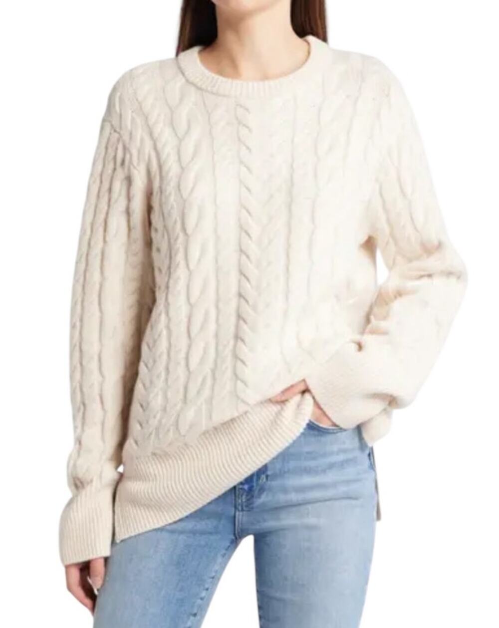 Grey Ven Women's XSmall White Halket Wool Cashmere Crew Neck Long Sleeve Sweater